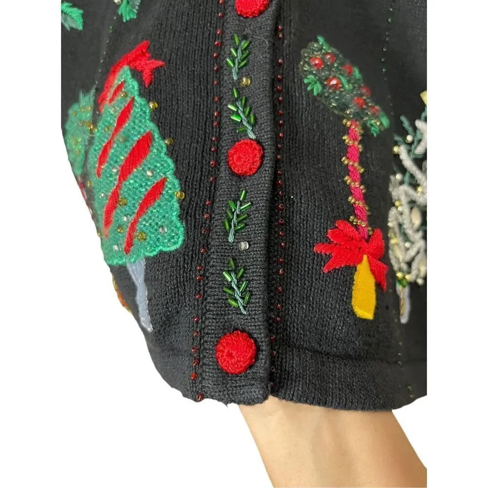 Vintage OHI Christmas Sweater Vest‎ beaded Embroidery Size Small